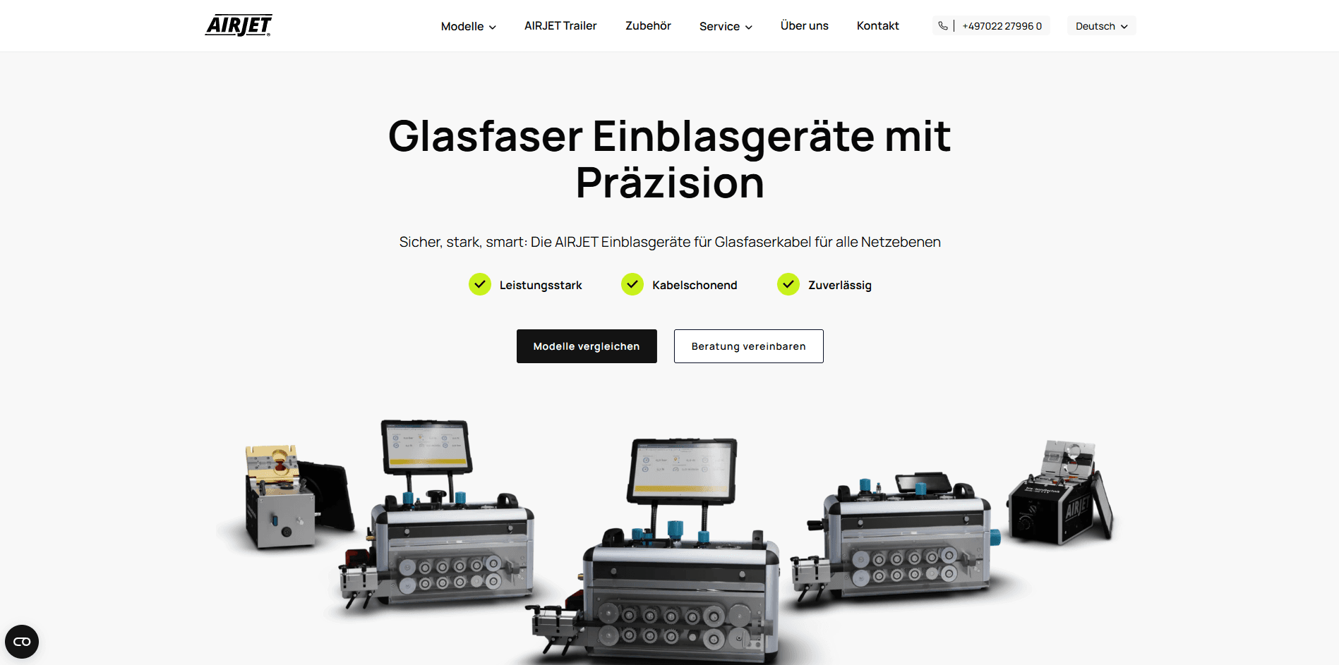 Ein Bild der Startseite von airjet-cable.com