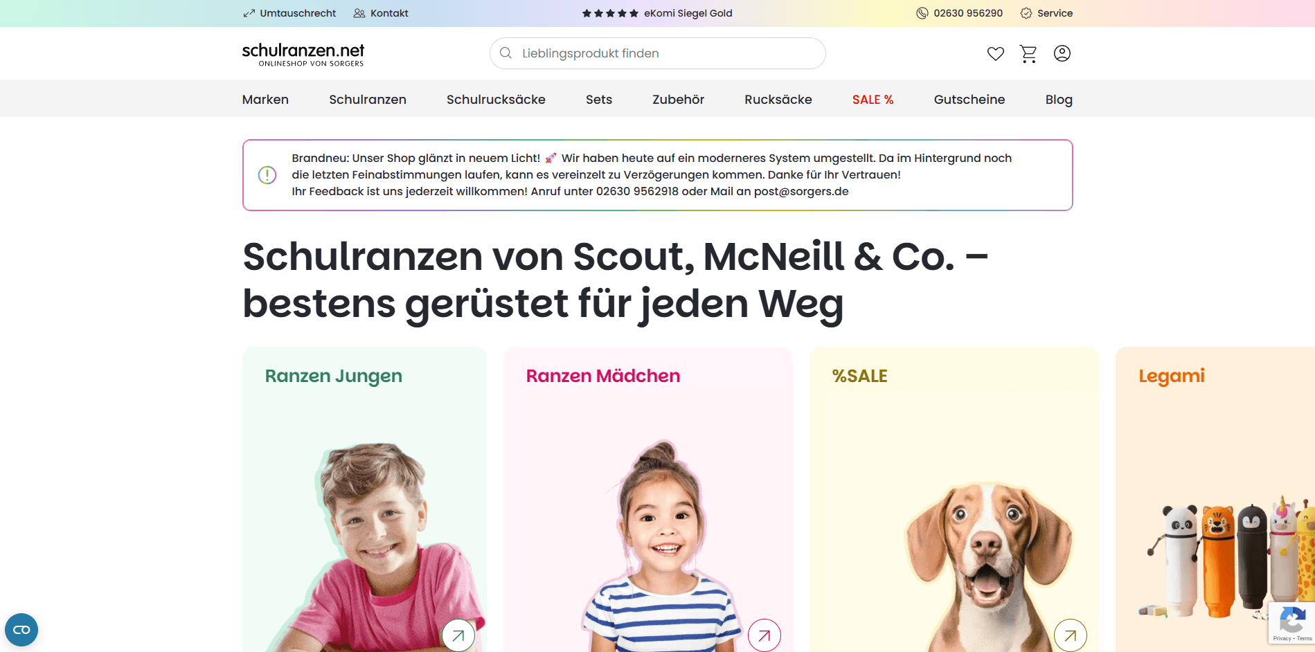 Ein Bild der Startseite von schulranzen.net